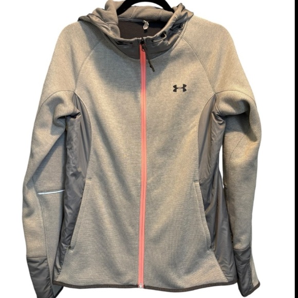 Women’s Under Armour Swacket Size Medium Light Gray & Coral Zip-Up w/Hood Storm - Picture 13 of 16